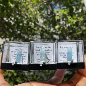 1 Set of 3 Bright Blue Aquamarine and Aquamarine w. Black Tourmaline from Erongo Mountain, Namibia
