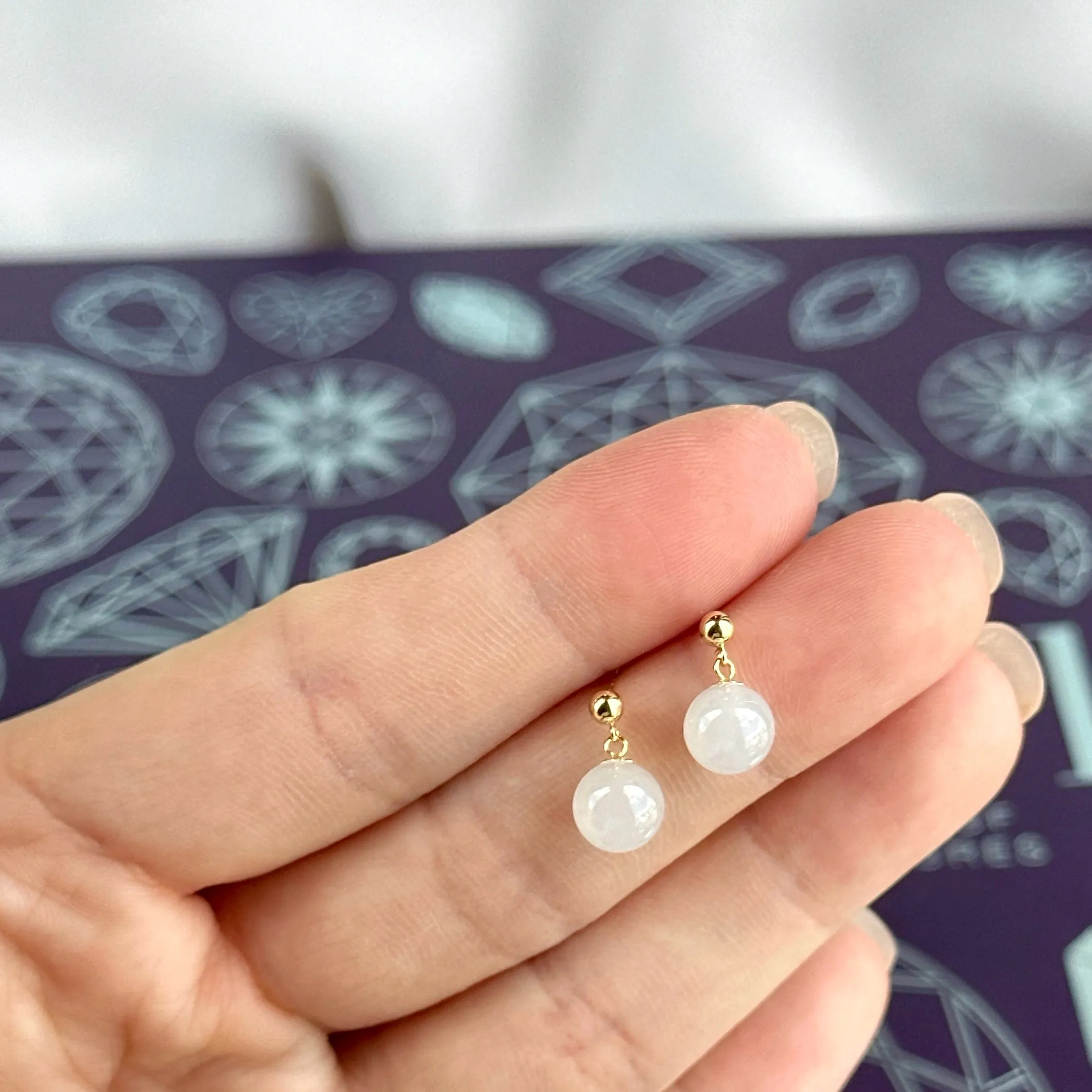 102288 Icy Lotus Pink Jade Bead Earring with 18K Yellow Gold