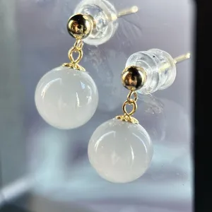 102288 Icy Lotus Pink Jade Bead Earring with 18K Yellow Gold