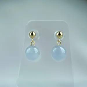 102588 Icy Lavender Purple Jade Bead Earring with 18K Yellow Gold