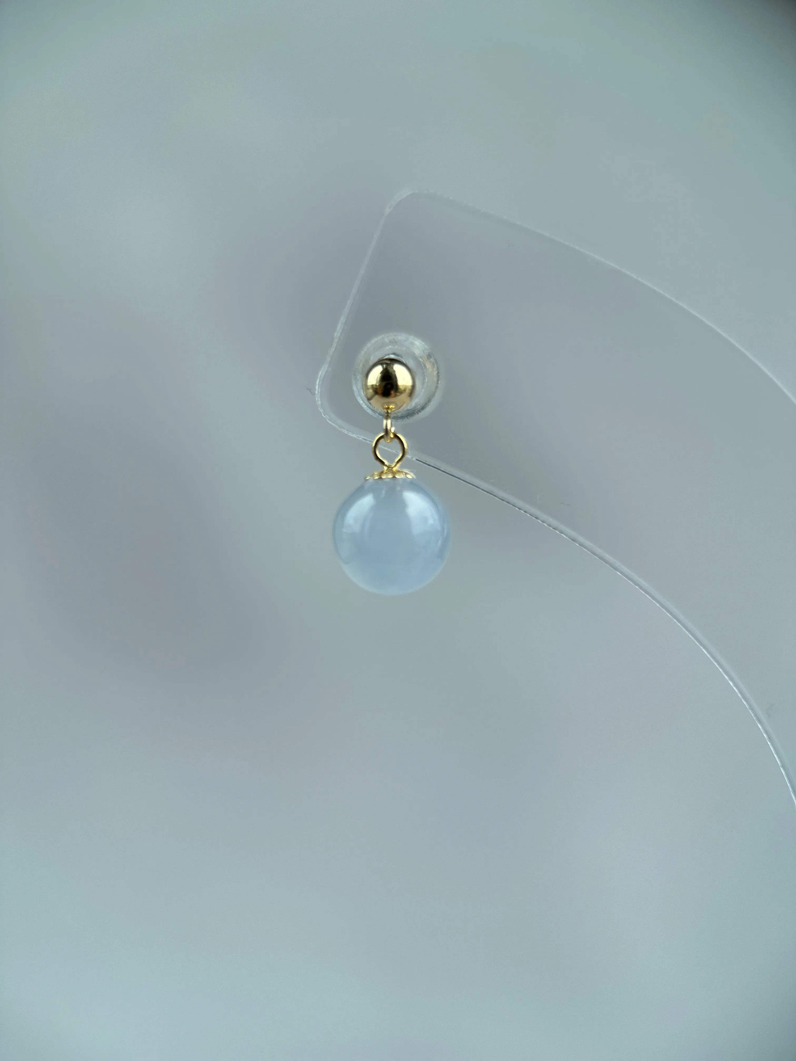 102588 Icy Lavender Purple Jade Bead Earring with 18K Yellow Gold