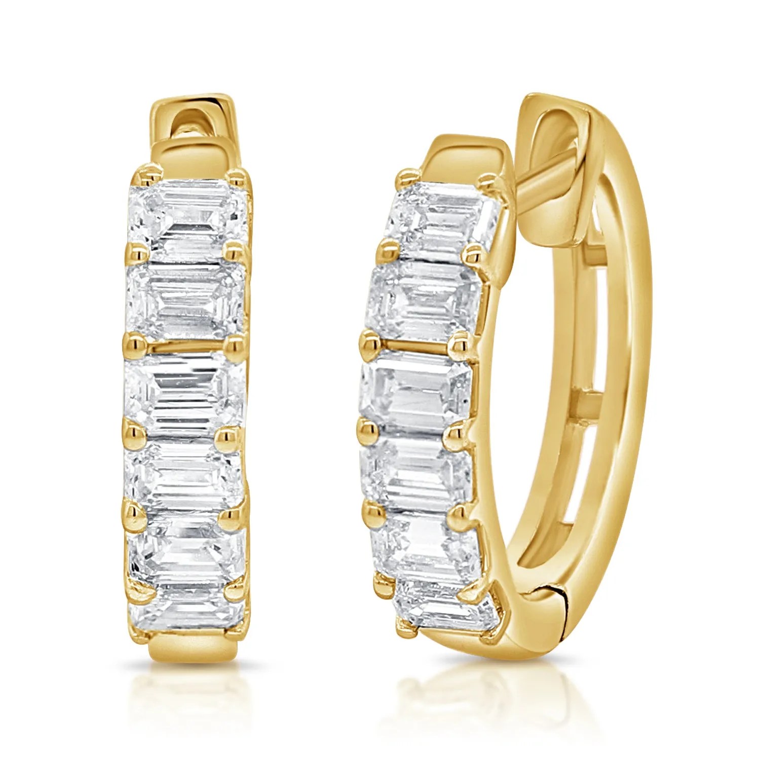 14K Gold & Emerald-Cut Diamond Huggie Earrings - 1.09ct