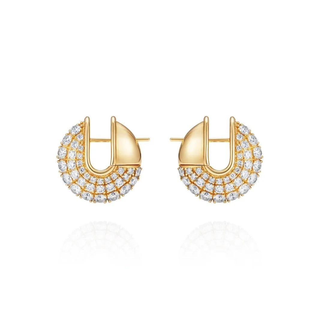 18K Yellow Gold Diamond and Nephrite Jade Fluid Huggie Earrings