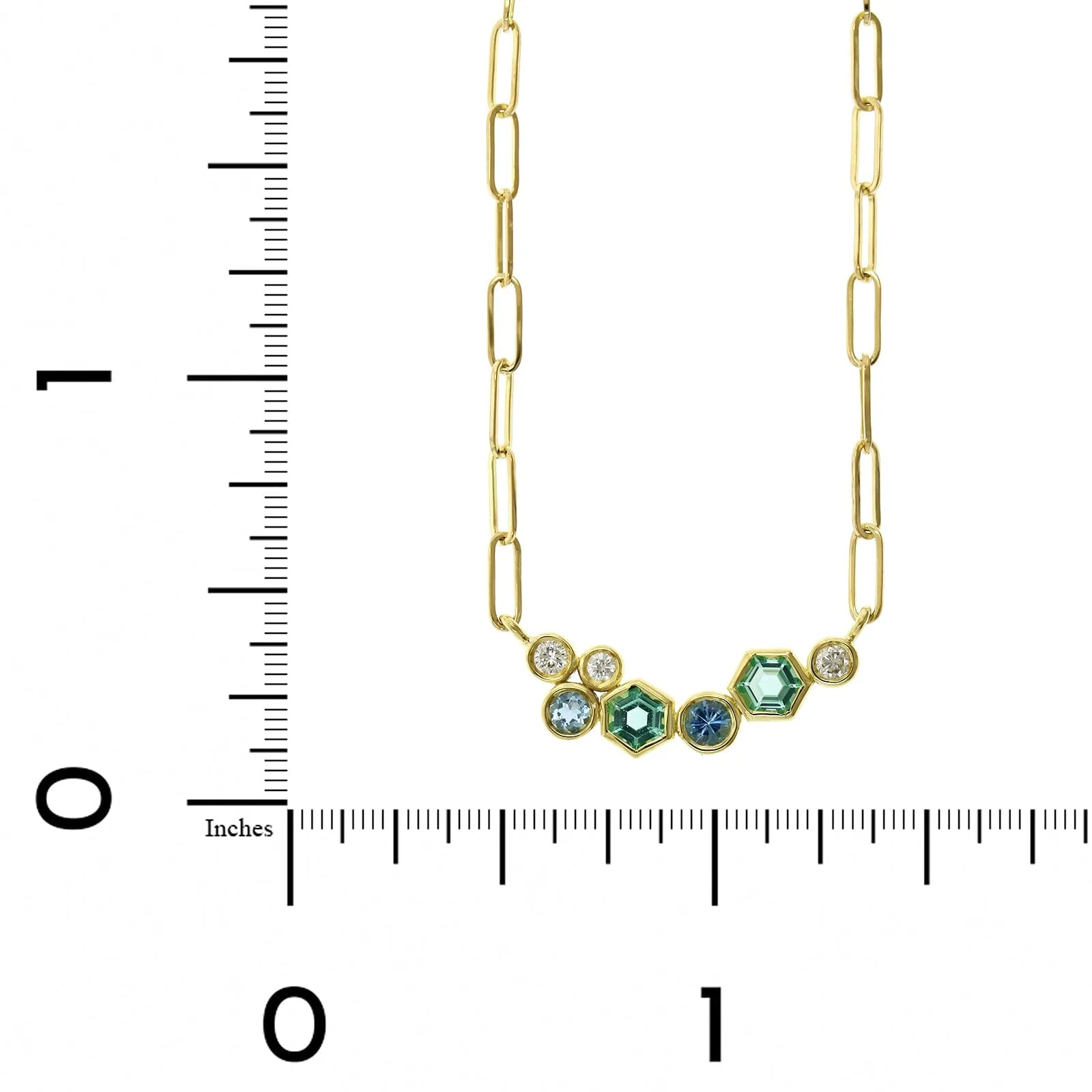 18K Yellow Gold Green Beryl, Aquamarine, and Diamond Bubble Necklace