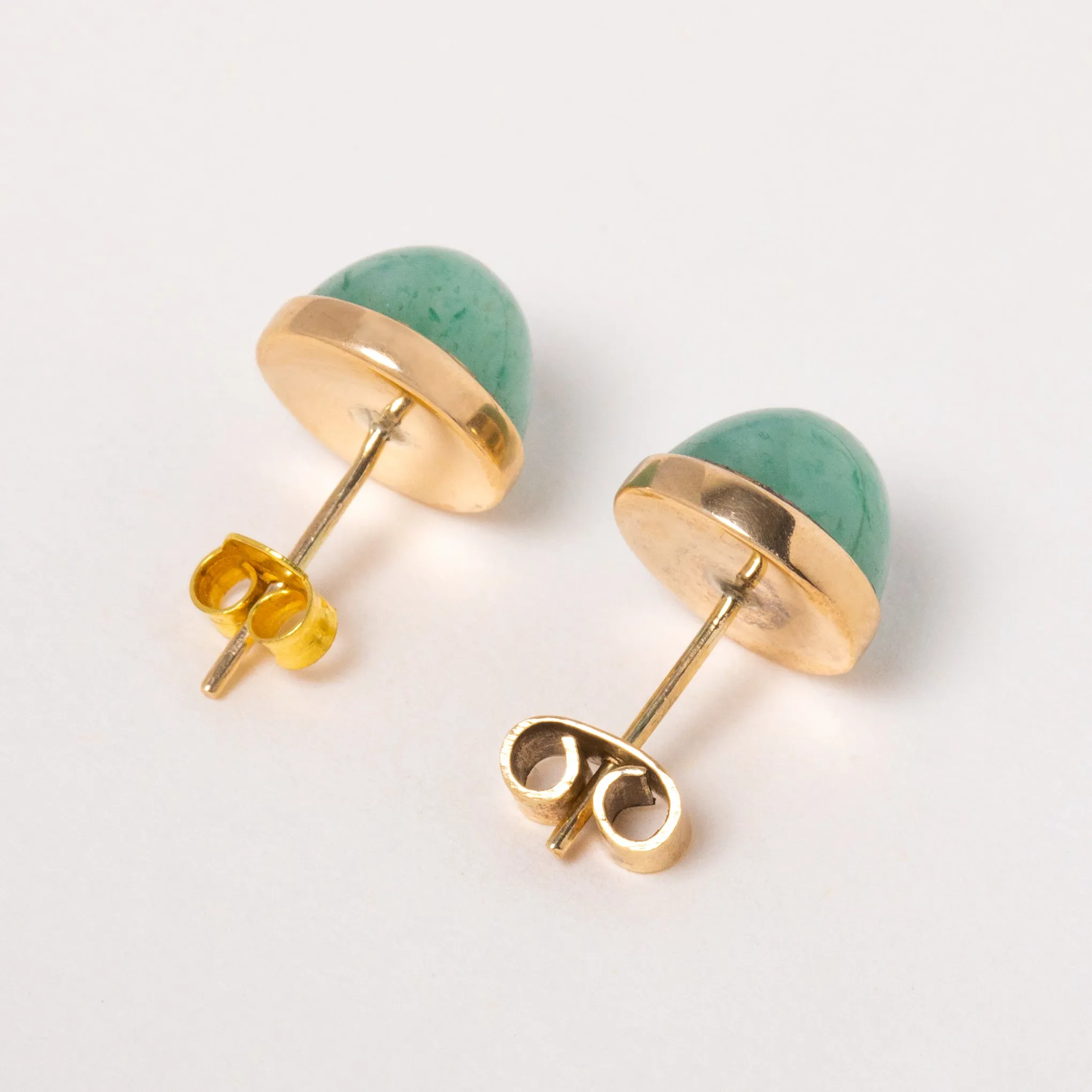 9ct Gold Bezel Set Jade Cabochon Stud Earrings