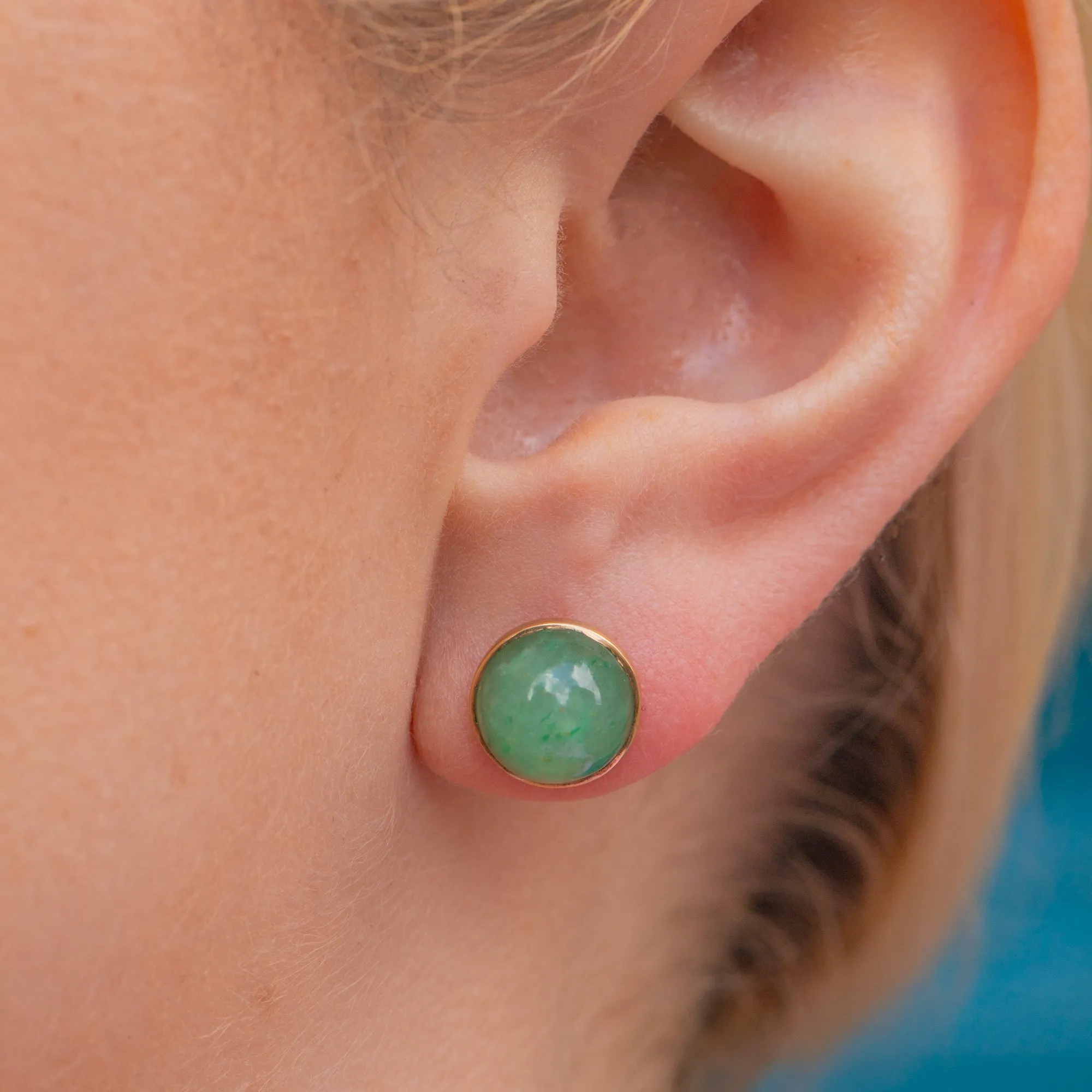 9ct Gold Bezel Set Jade Cabochon Stud Earrings
