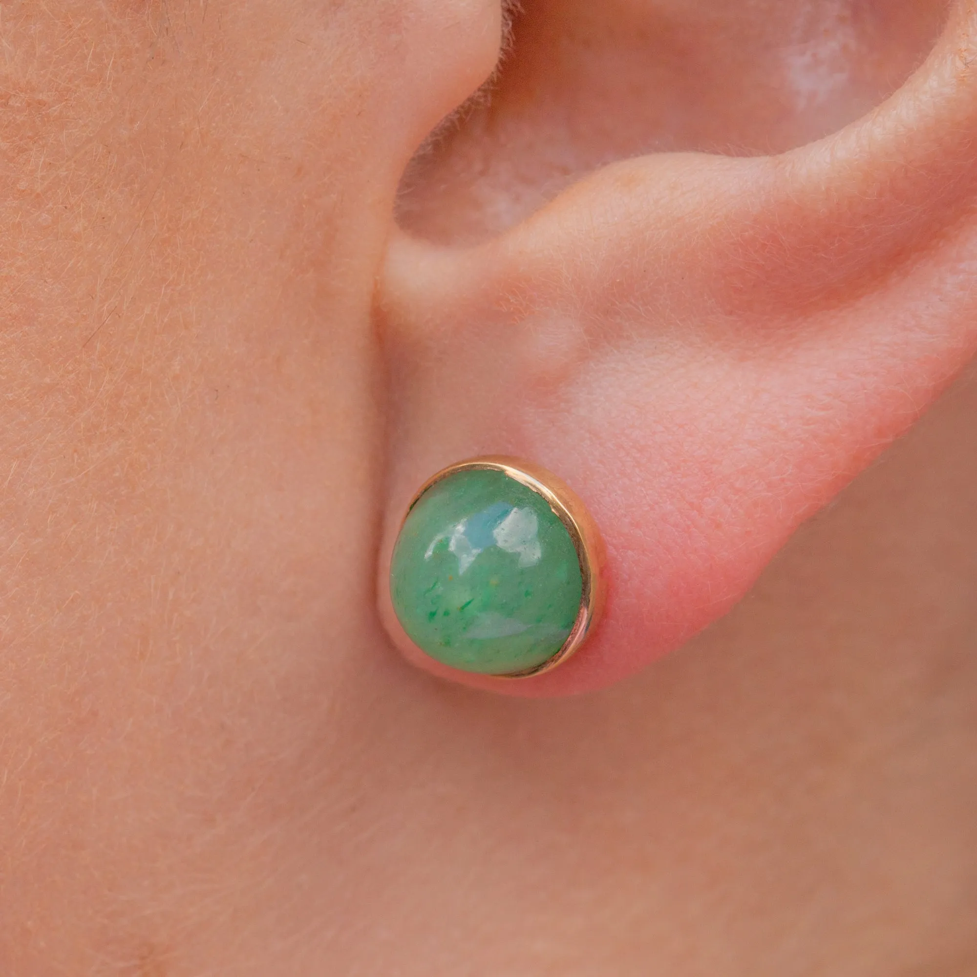 9ct Gold Bezel Set Jade Cabochon Stud Earrings