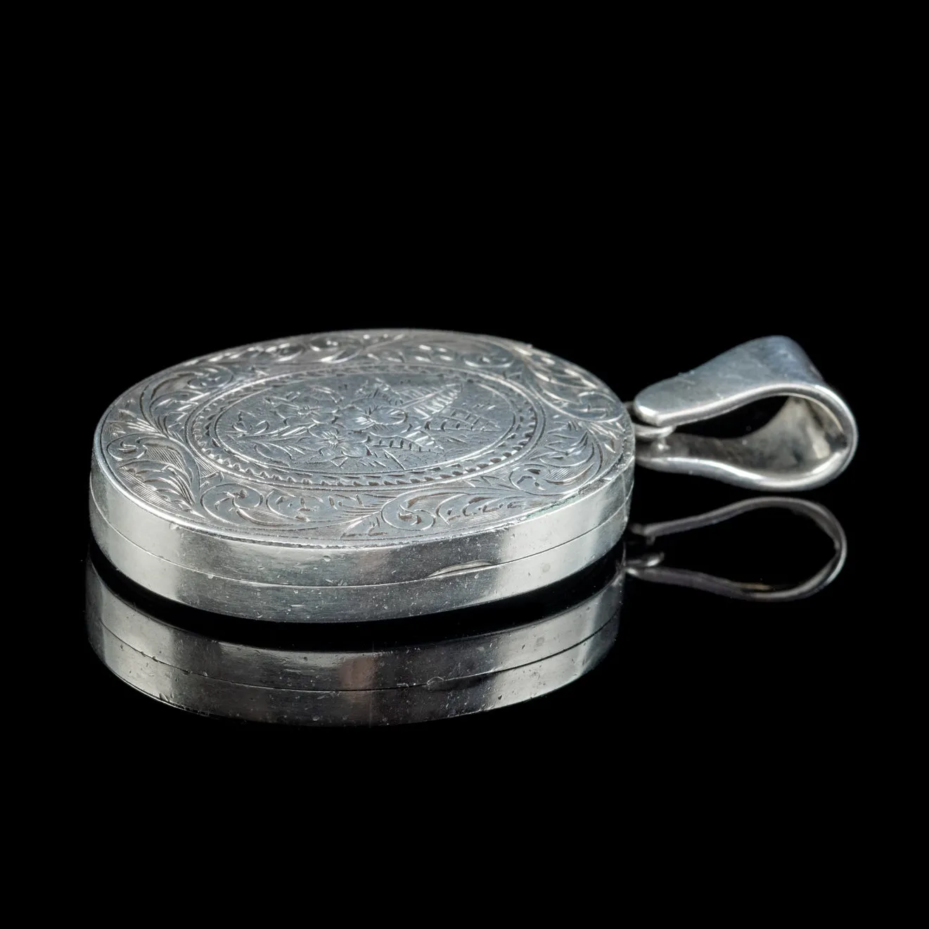 Antique Victorian Floral Locket Sterling Silver Circa 1880