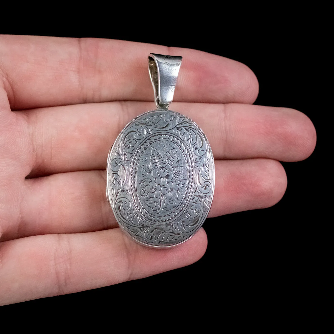 Antique Victorian Floral Locket Sterling Silver Circa 1880