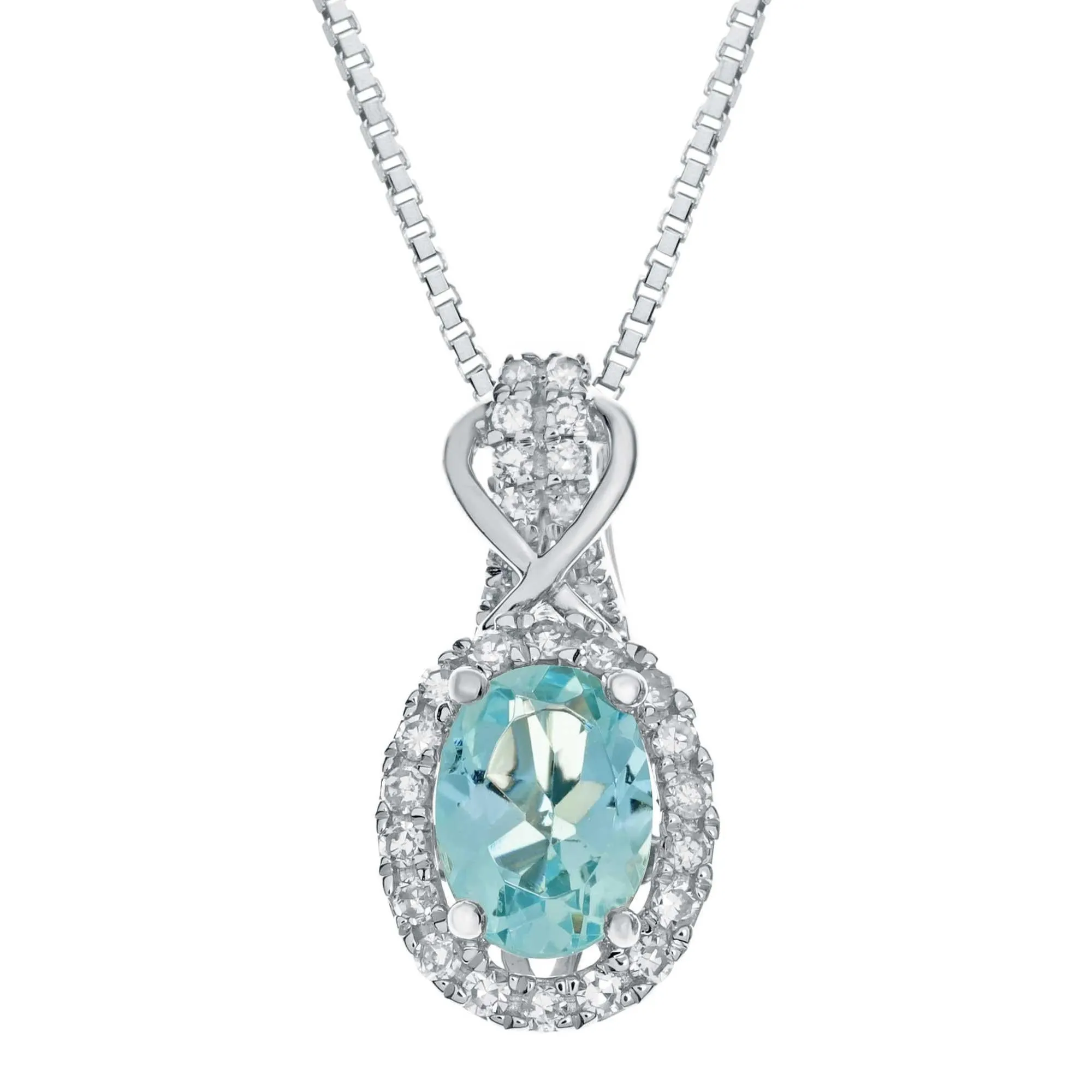 Aquamarine and Diamond White Gold Pendant Necklace 1/6ctw
