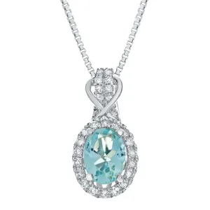 Aquamarine and Diamond White Gold Pendant Necklace 1/6ctw