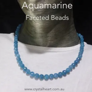 Aquamarine Necklace, Faceted Beads, 925 Silver, nx