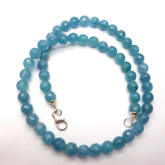 Aquamarine Necklace, Faceted Beads, 925 Silver, nx