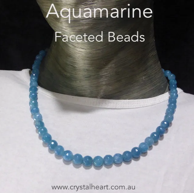 Aquamarine Necklace, Faceted Beads, 925 Silver, nx