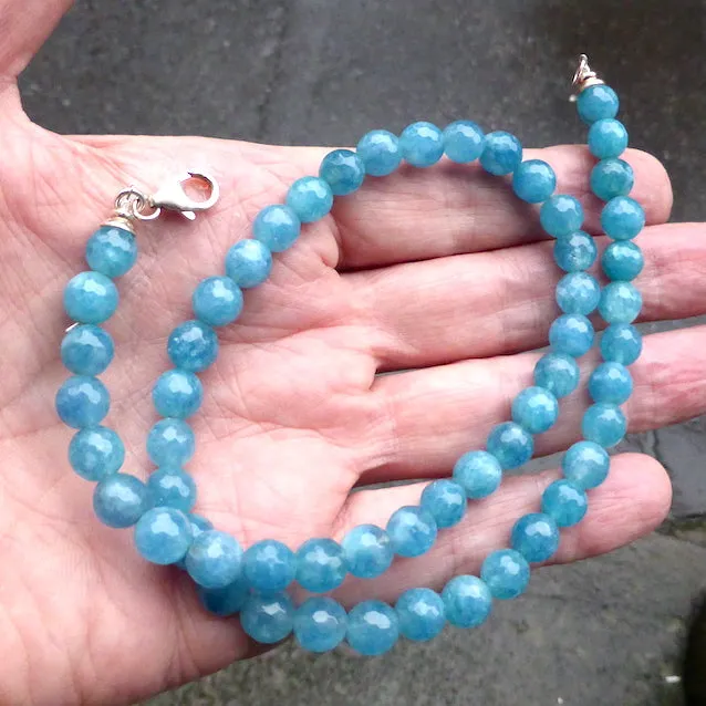 Aquamarine Necklace, Faceted Beads, 925 Silver, nx