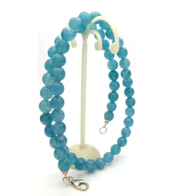 Aquamarine Necklace, Faceted Beads, 925 Silver, nx