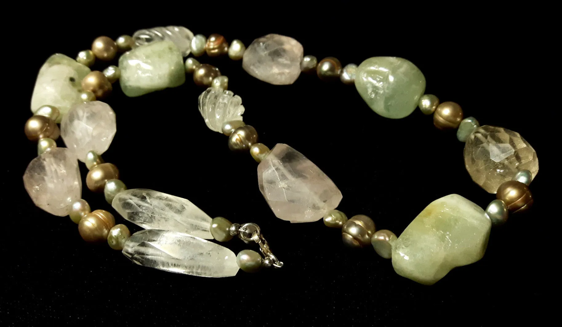 Aquamarine, Rose & Rutilated Quartz Silver Necklace