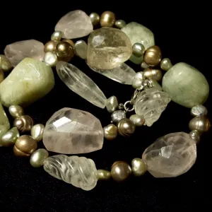 Aquamarine, Rose & Rutilated Quartz Silver Necklace