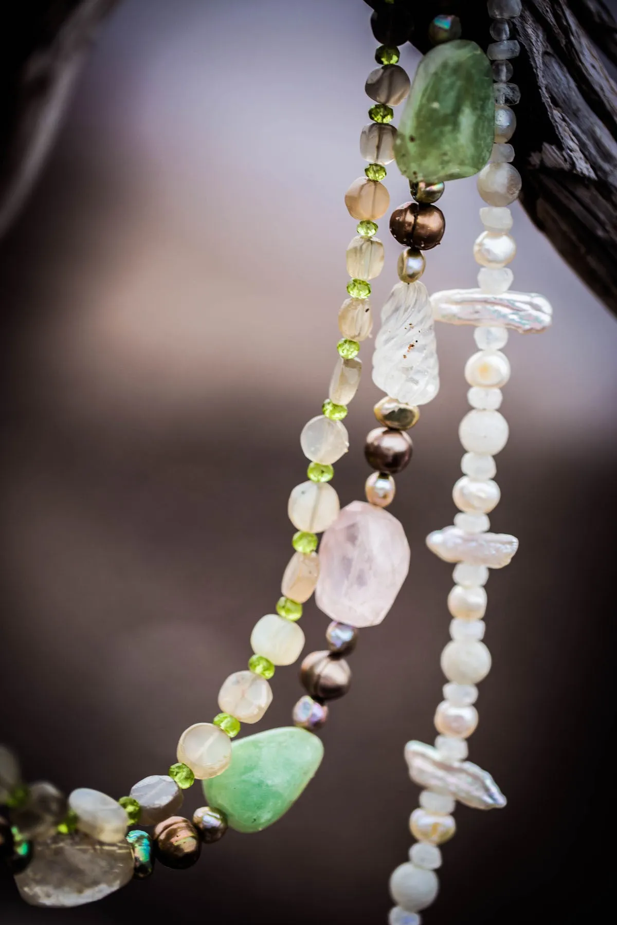 Aquamarine, Rose & Rutilated Quartz Silver Necklace