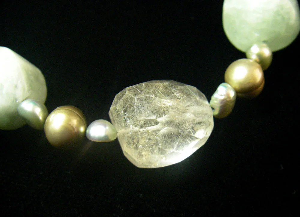 Aquamarine, Rose & Rutilated Quartz Silver Necklace