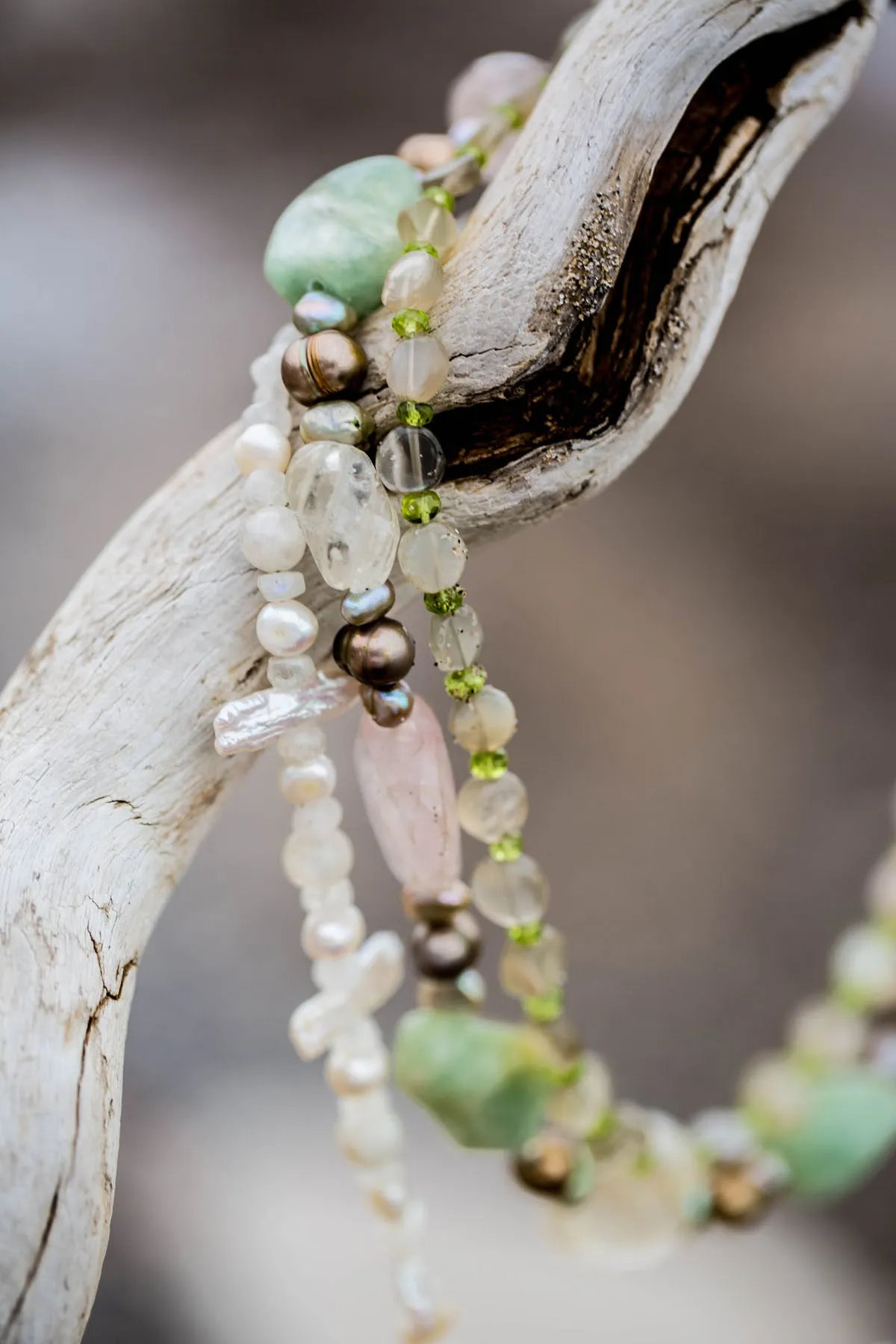 Aquamarine, Rose & Rutilated Quartz Silver Necklace
