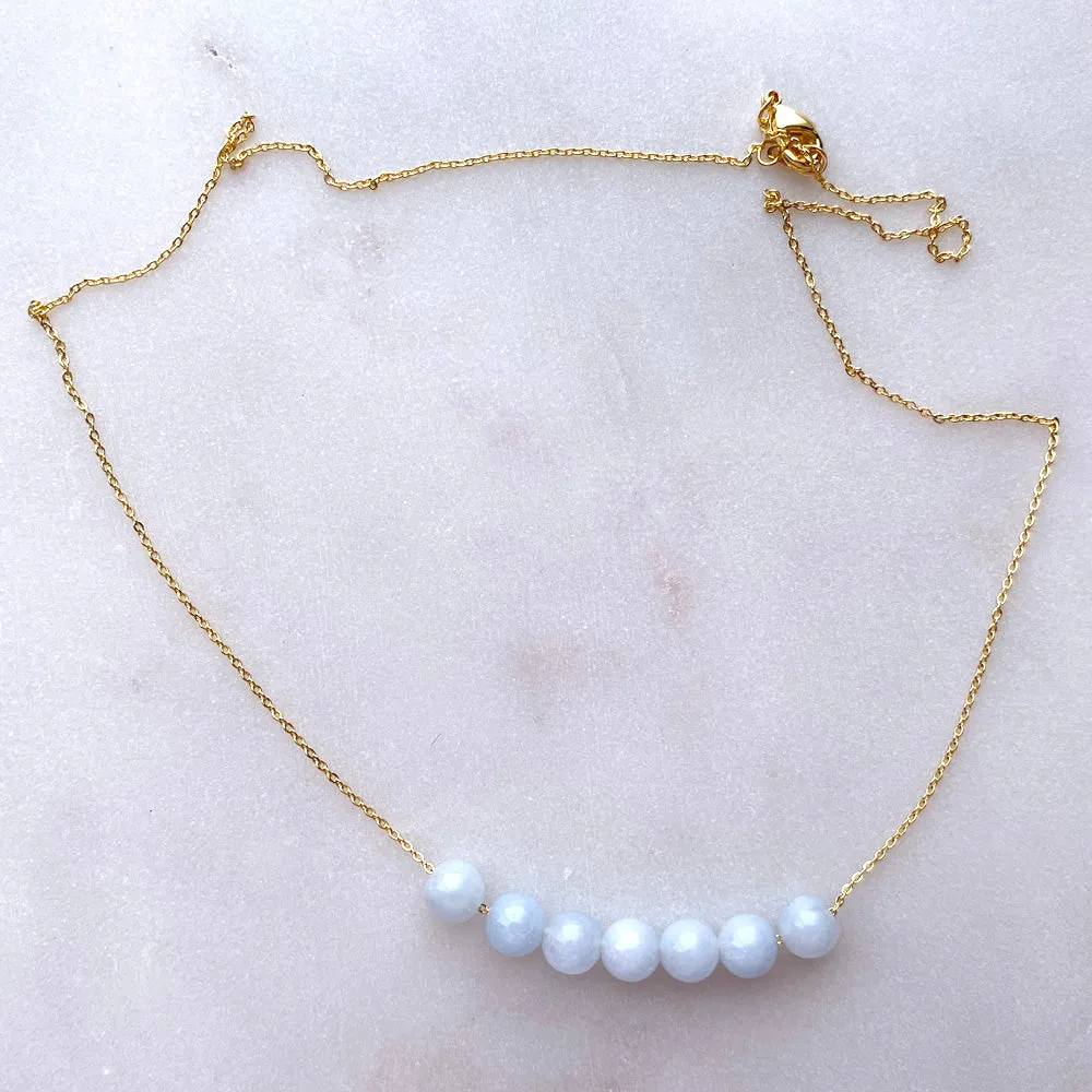 Aquamarine Round Beads Necklace 01 Handmade Boho Beach Jewelry