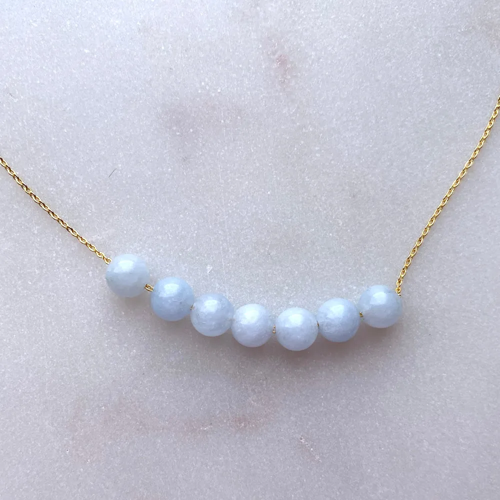 Aquamarine Round Beads Necklace 01 Handmade Boho Beach Jewelry