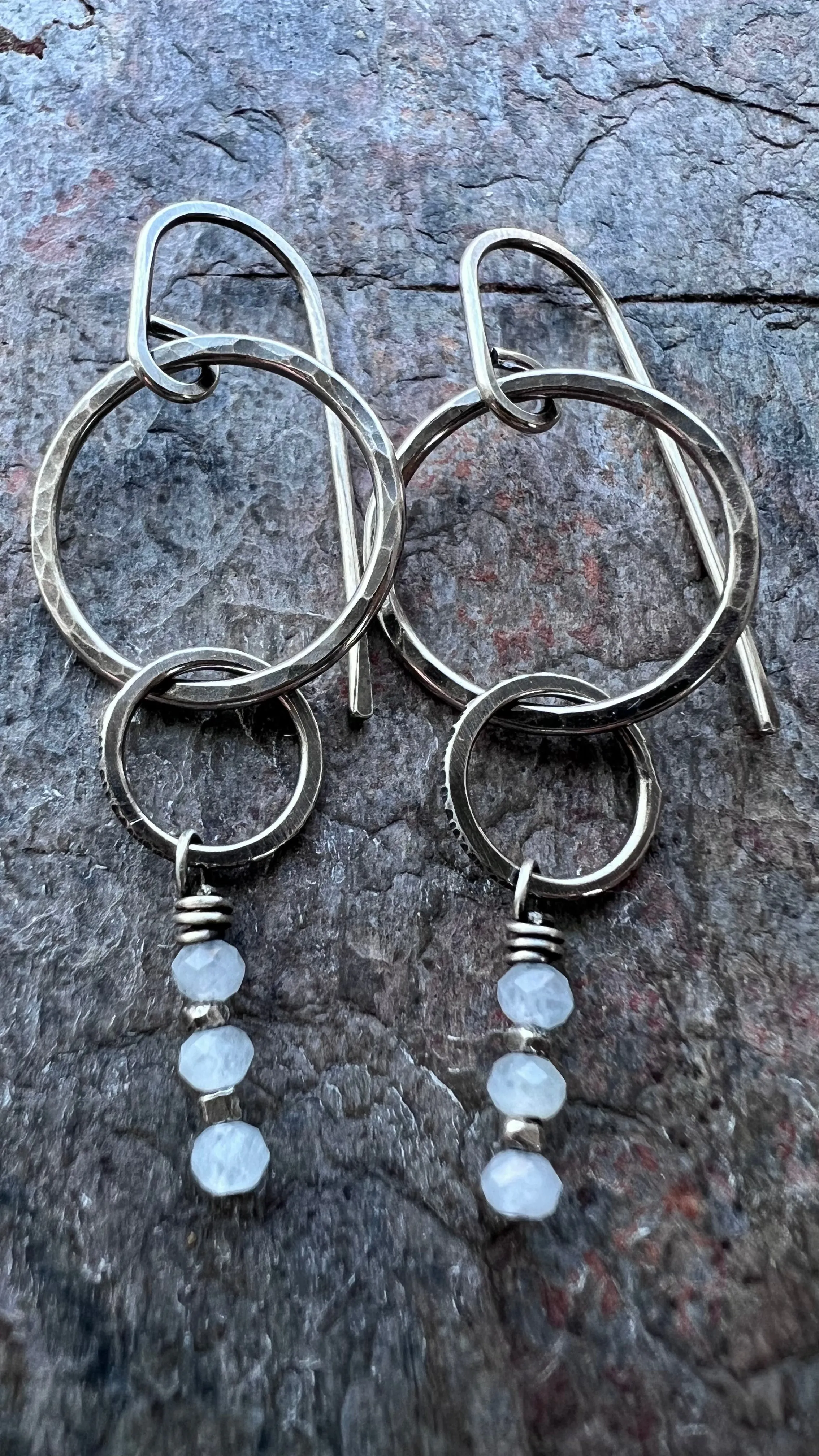Aquamarine Sterling Silver Earrings - Genuine Aquamarine Rondelles and Hammered Sterling Silver Circle Earrings