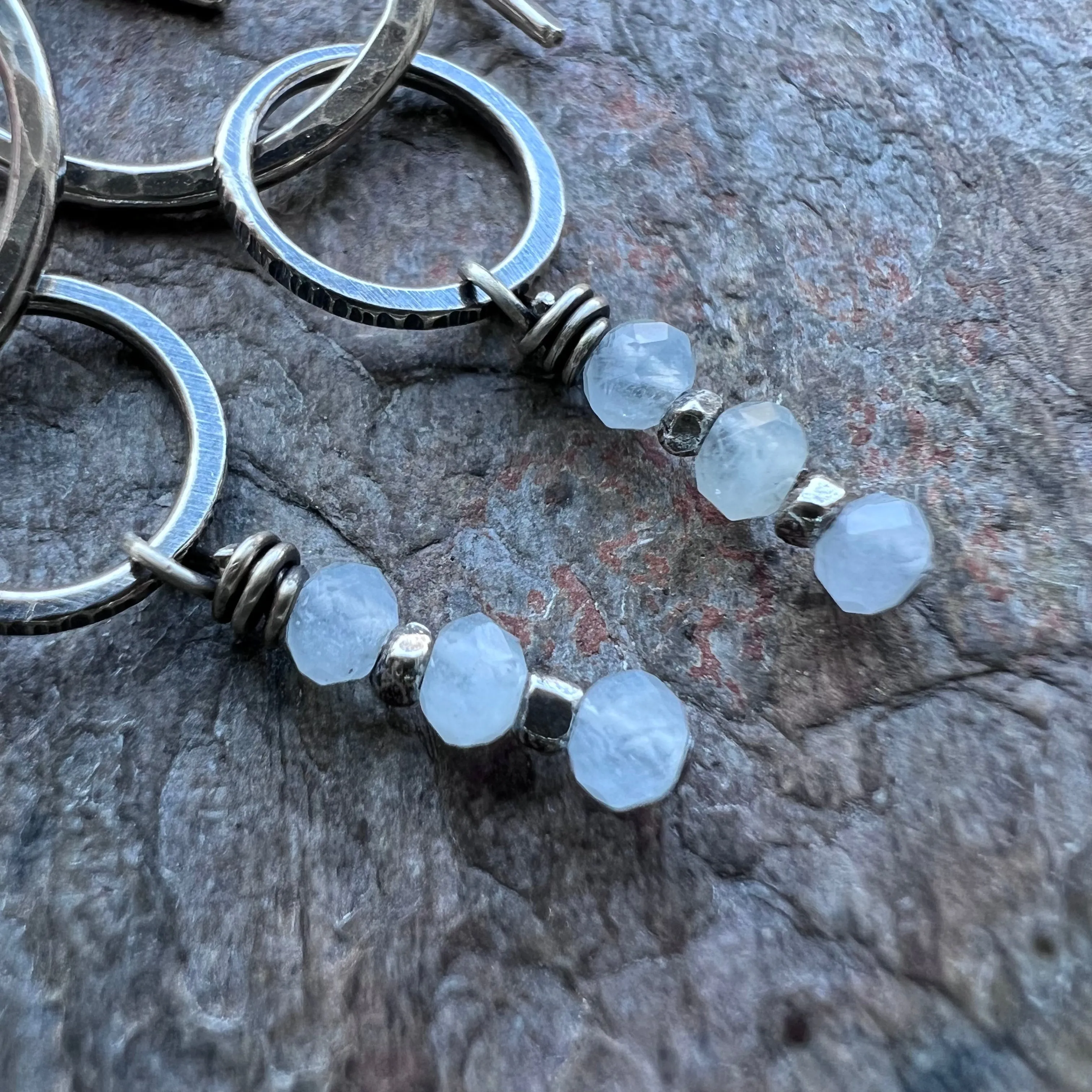 Aquamarine Sterling Silver Earrings - Genuine Aquamarine Rondelles and Hammered Sterling Silver Circle Earrings