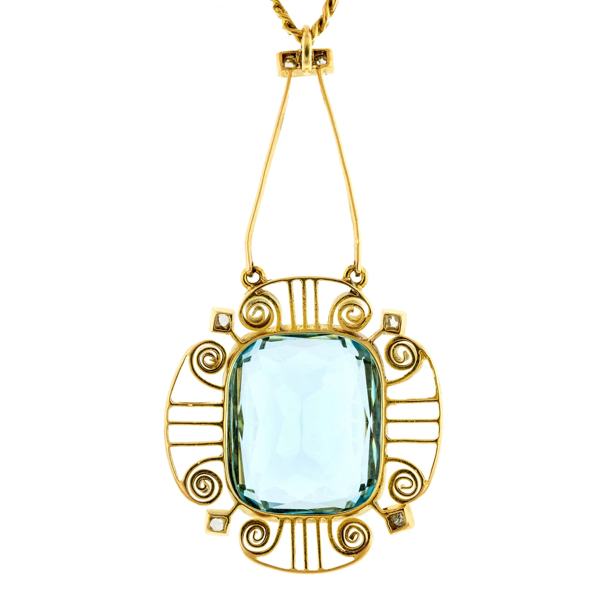 Arts & Crafts Aquamarine & Diamond Necklace