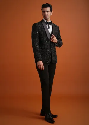 Black Cutwork Stone Embellished Tuxedo Set