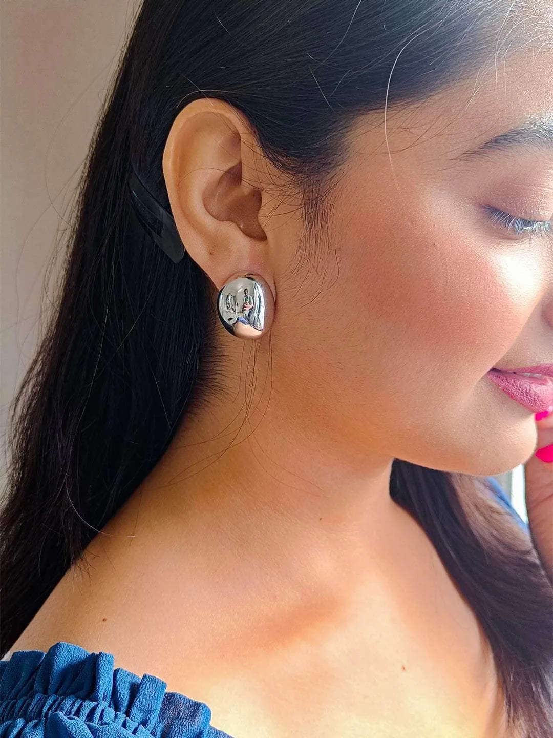 C Shaped Stud Earrings Silver