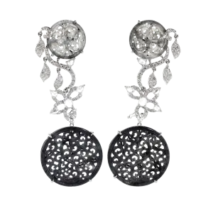 Carved Jade And Diamond Earrings