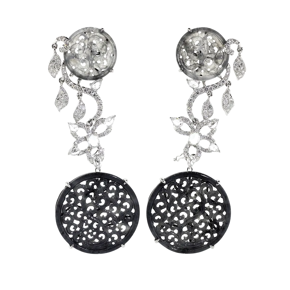 Carved Jade And Diamond Earrings