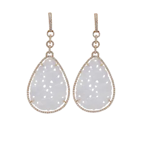 Carved Lavender Jade Diamond Earrings