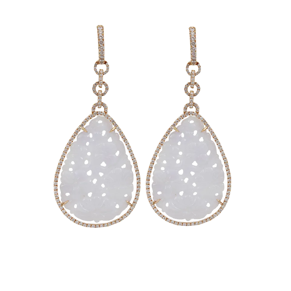 Carved Lavender Jade Diamond Earrings