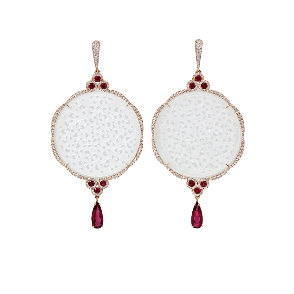 Carved White Jade Earrings
