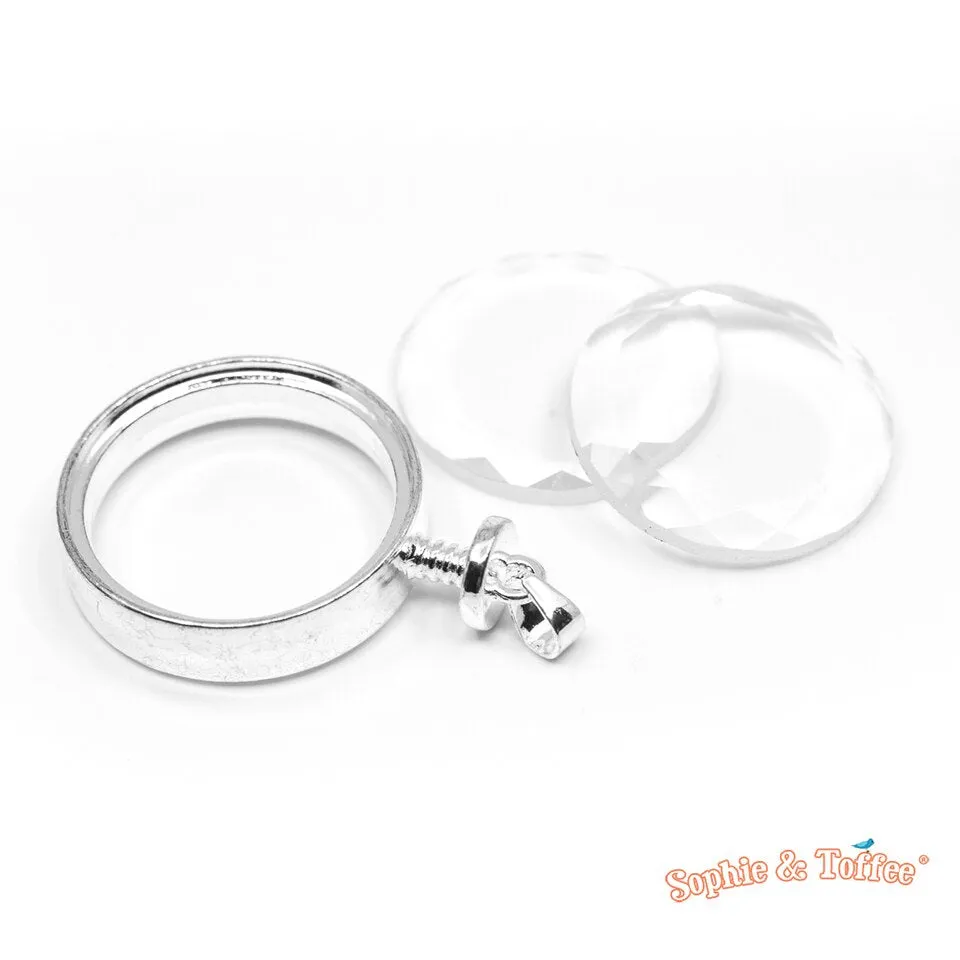 Circle Silver Thick Open Bezel Charm Faceted Glass (2 sets)