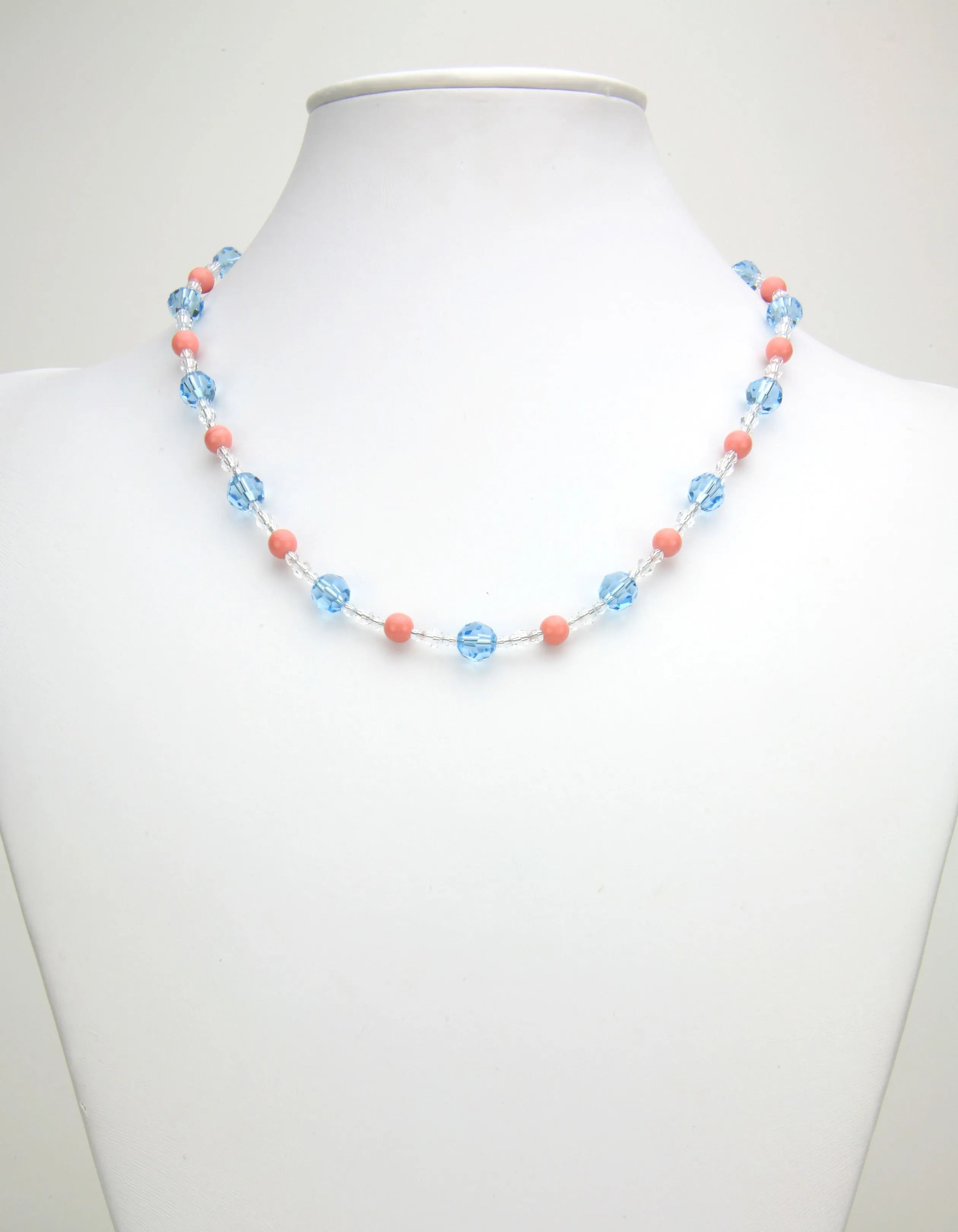 Crystal Pink and Aqua Silver Necklace