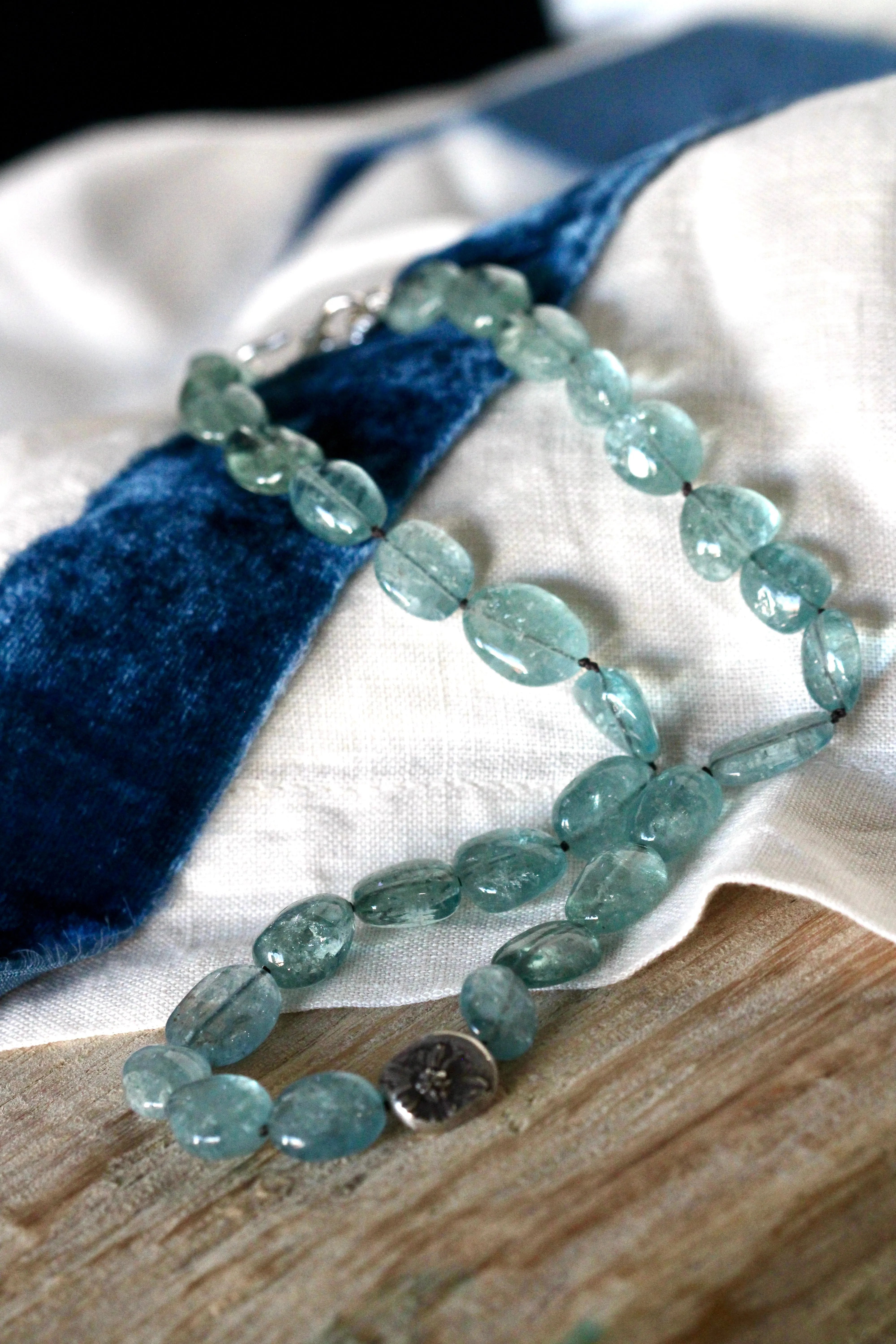 Exquisite Aquamarine knotted silk Necklace – Mermaid’s Treasure