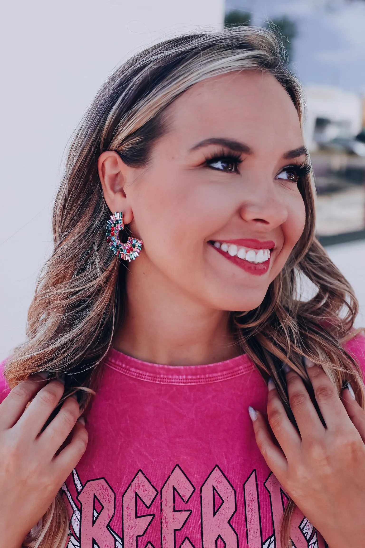 Geometric Crystal Stud Earrings - Multi