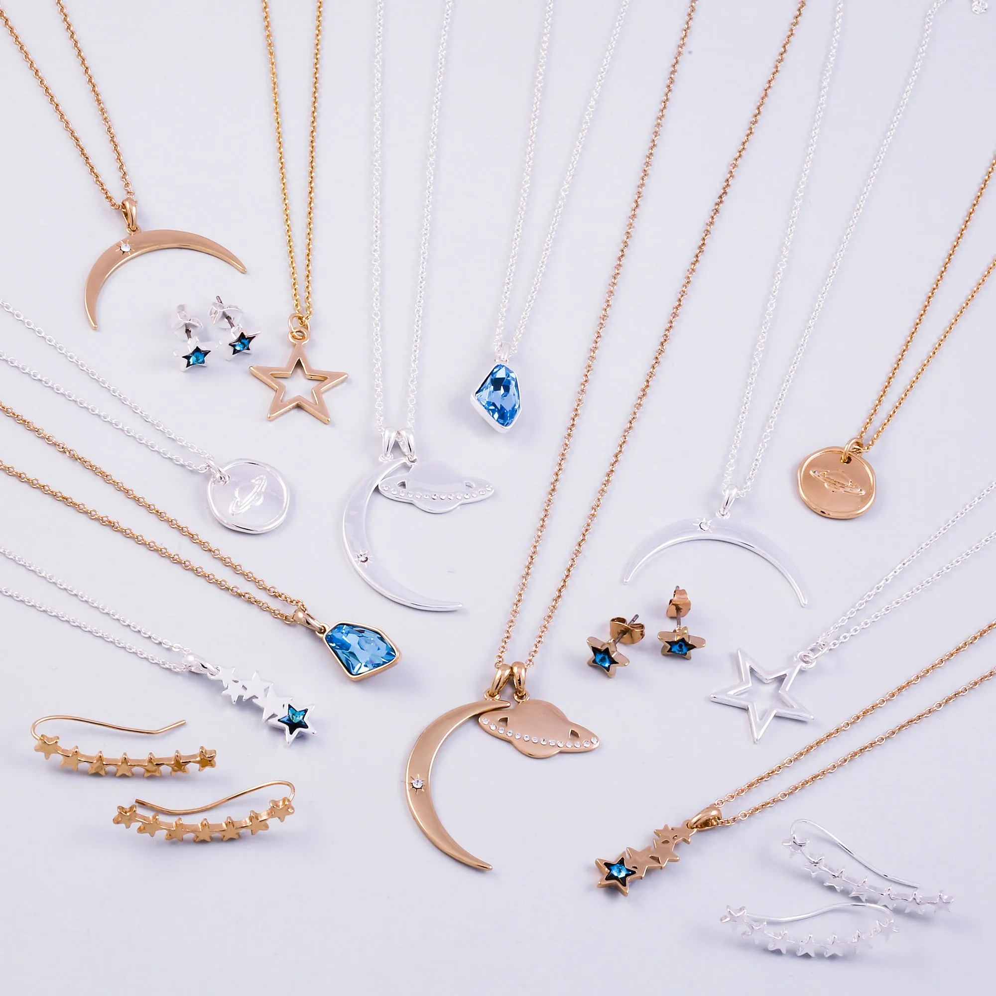 Gold & Aquamarine Crystal Asteroid Necklace