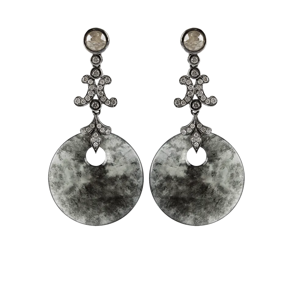 Gray Jade and Diamond Round Earrings