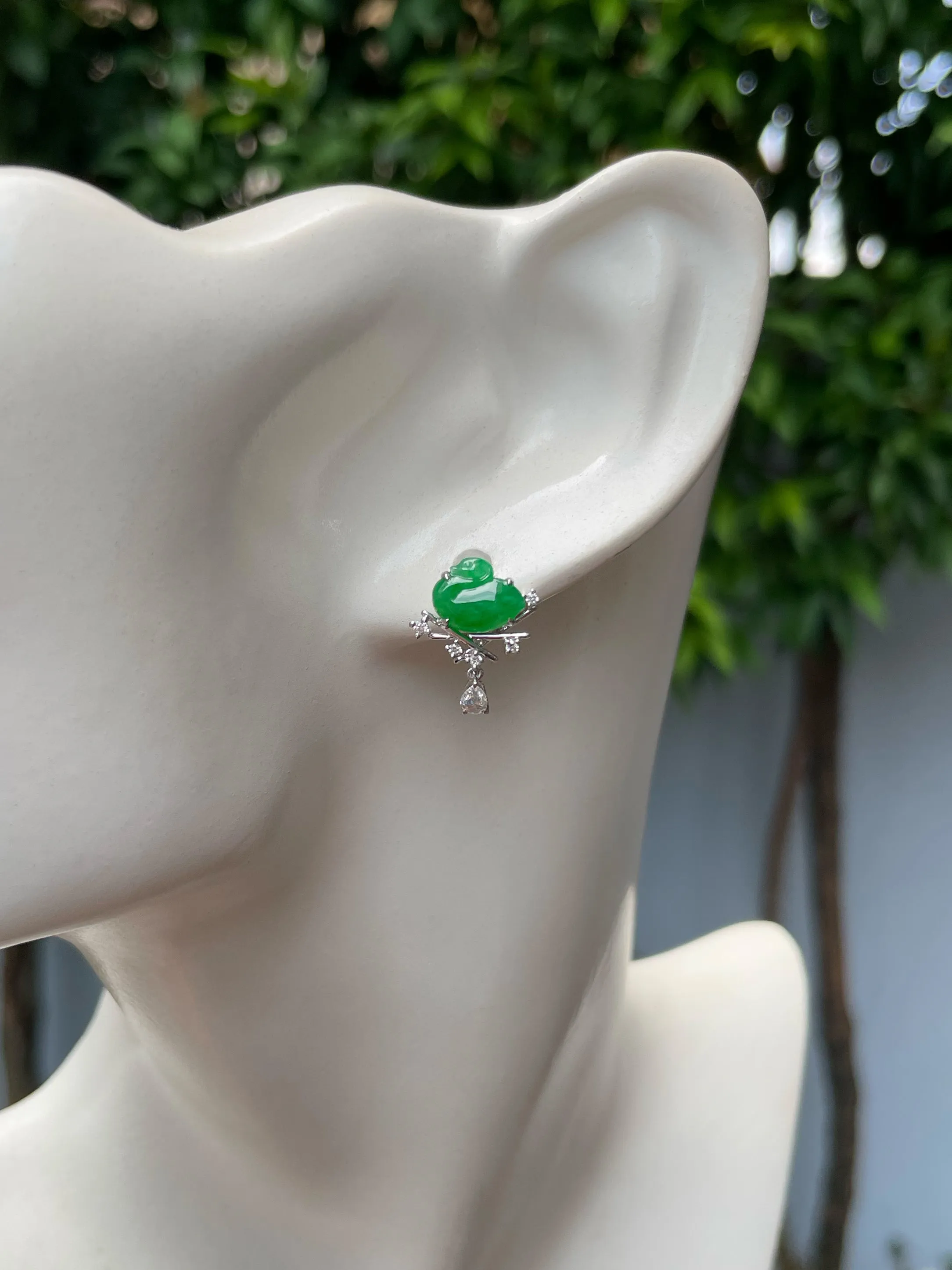 Green Jade Earrings - Swans (NJE211)