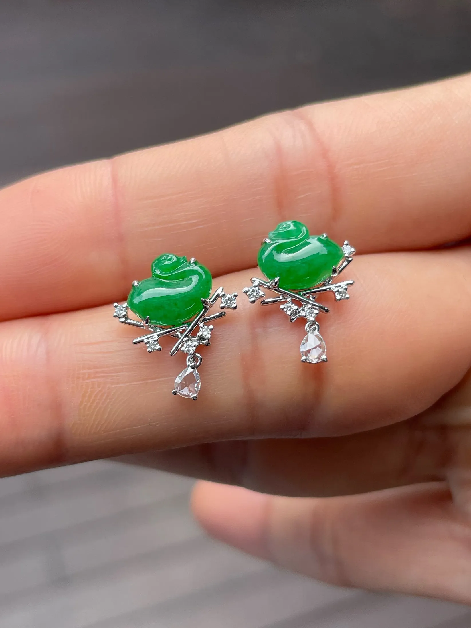 Green Jade Earrings - Swans (NJE211)