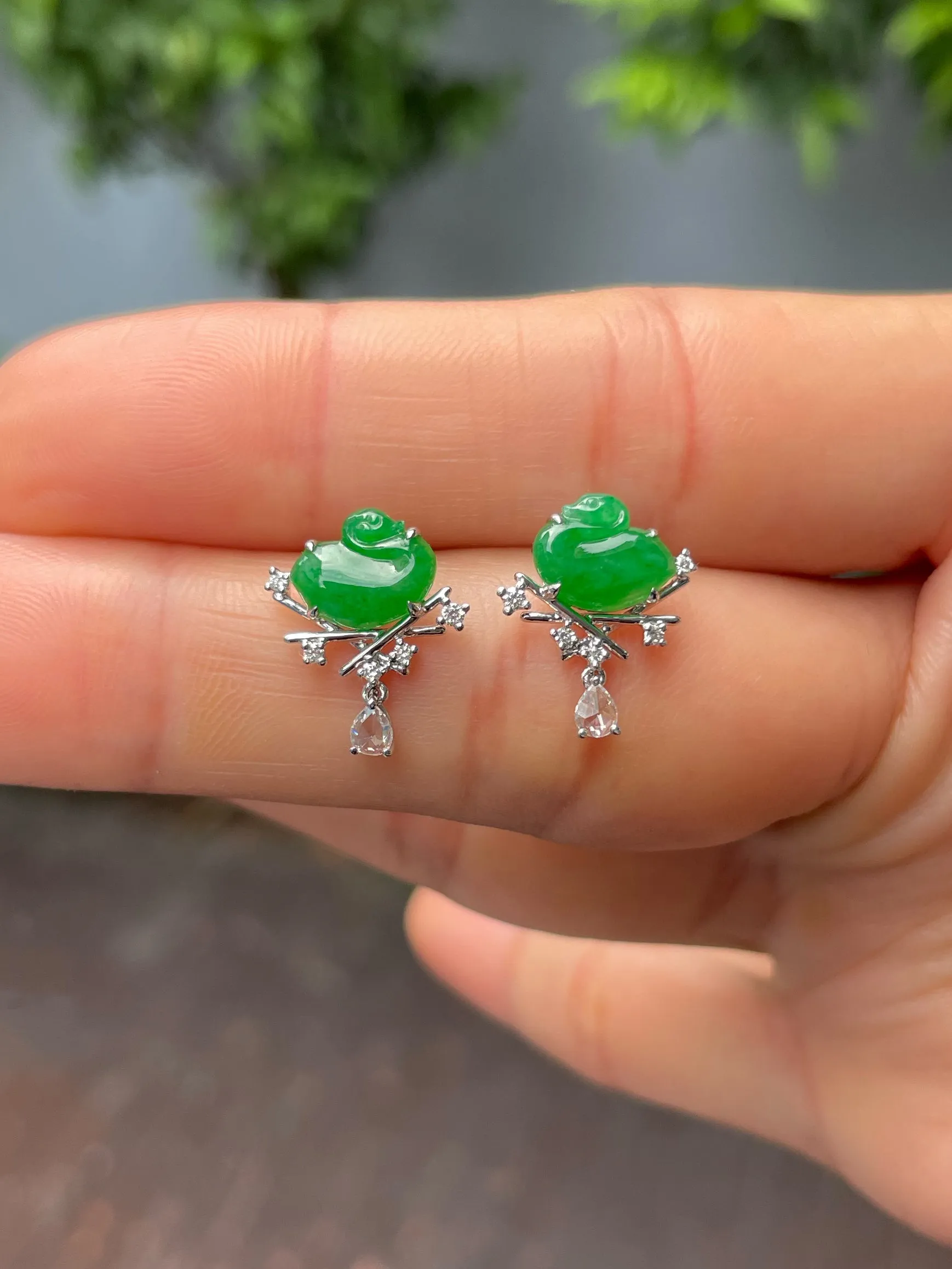 Green Jade Earrings - Swans (NJE211)