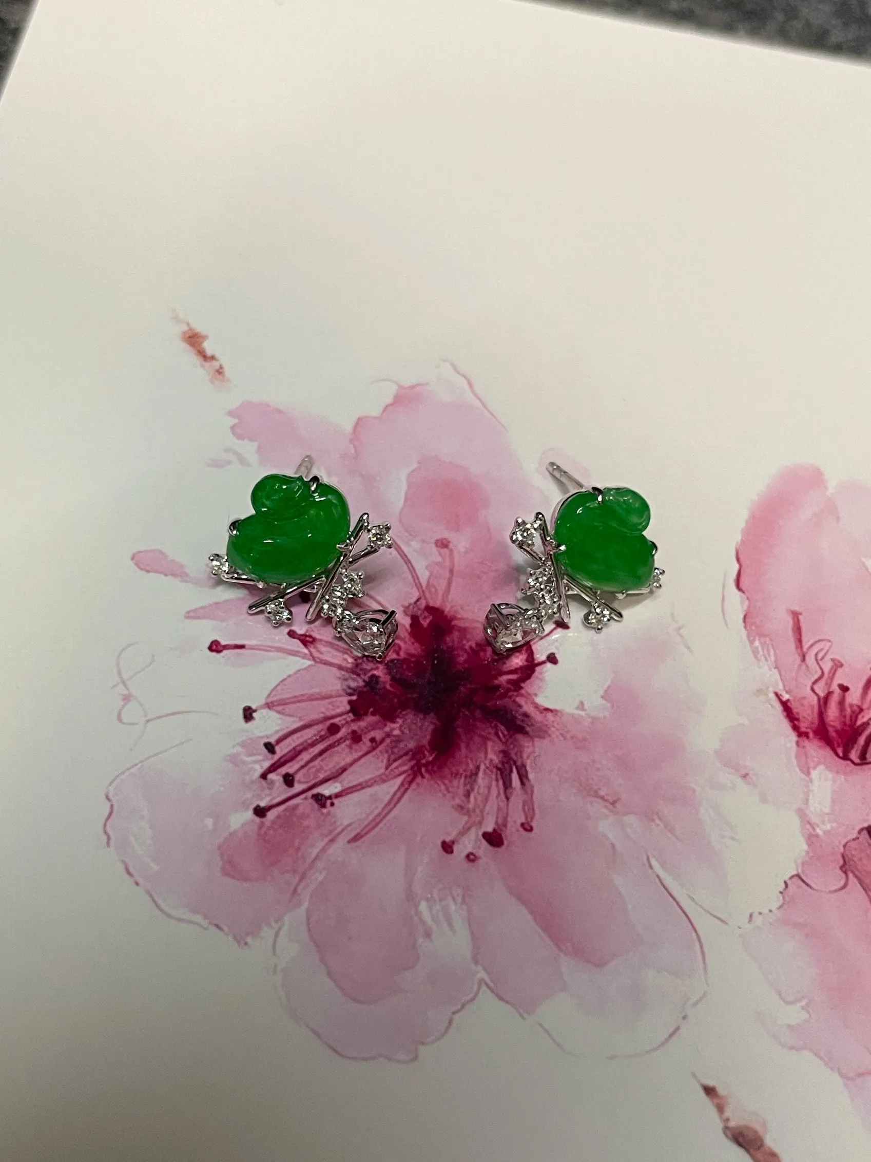 Green Jade Earrings - Swans (NJE211)