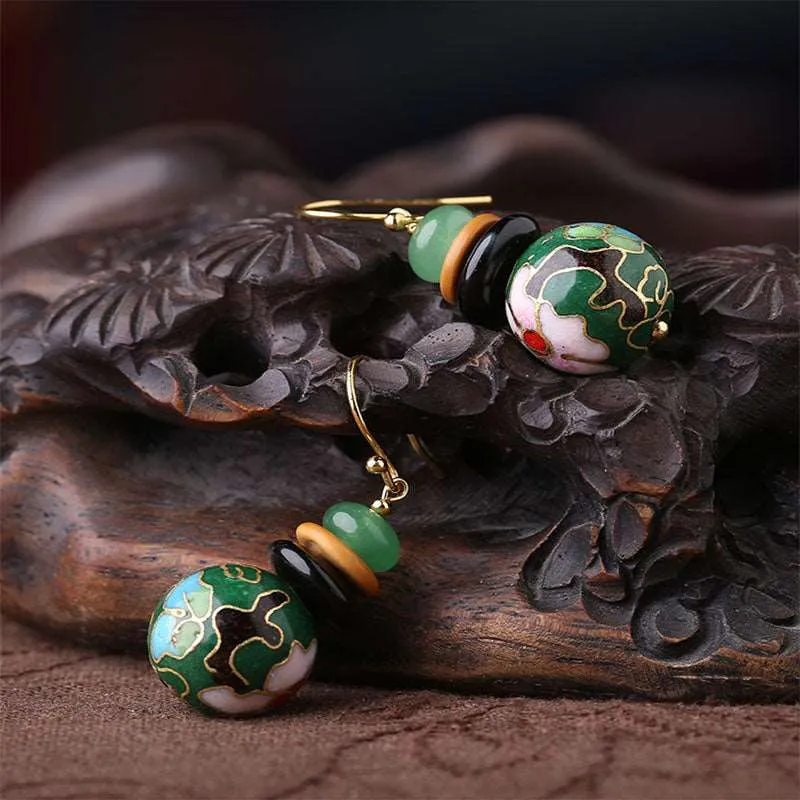 Handcrafted Cloisonné Jade Earrings