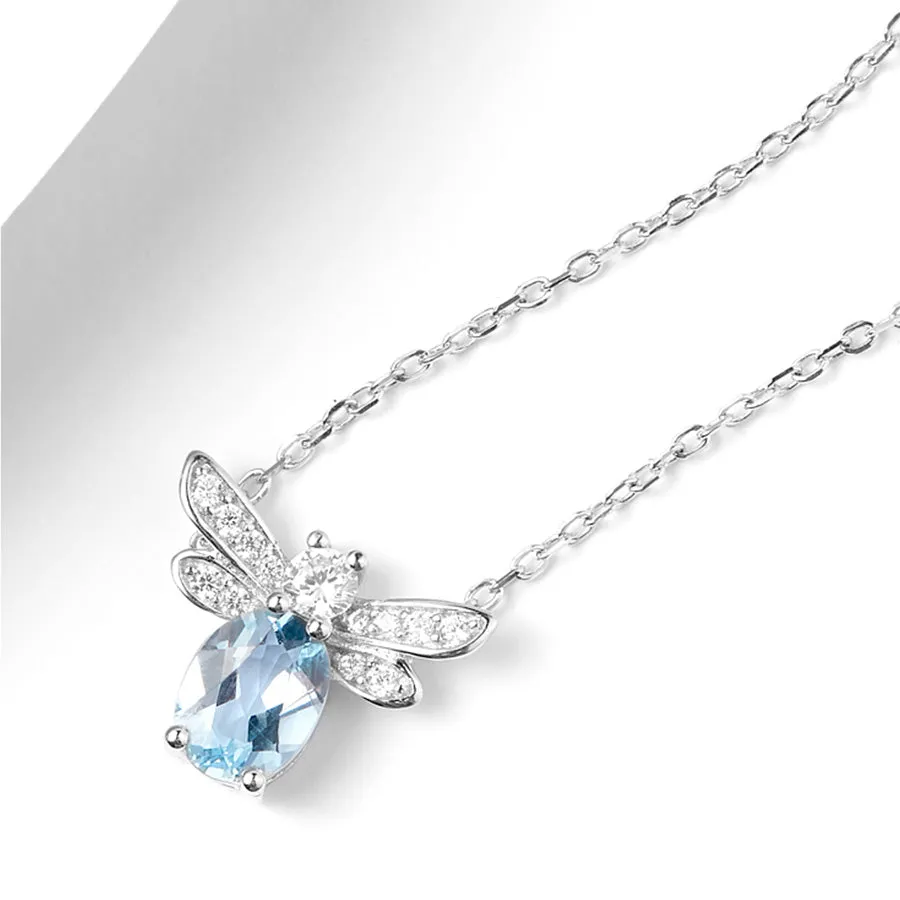 Honeybee Aquamarine Necklace White Gold Plated Silver Aquamarine Pendant Necklace