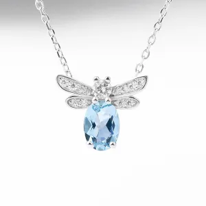 Honeybee Aquamarine Necklace White Gold Plated Silver Aquamarine Pendant Necklace